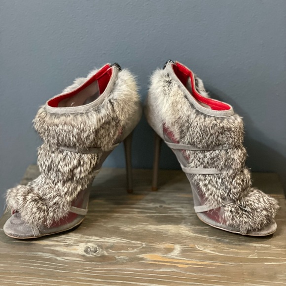 Charles Jourdan Paris Ecliptic Kid Suede Genuine Rabbit Fur Booties - Picture 4 of 6